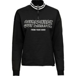 Bluza z małą stójką bonprix czarno-biały. Czarne bluzy damskie bonprix, bez wzorów, bez rękawów, bez kaptura. Za 49,99 zł.