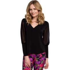 Bluzka szyfonowa - czarna. Czarne bluzki damskie Makover, s, bez wzorów, z elastanu, eleganckie, bez kołnierzyka, z długim rękawem. Za 149,00 zł.
