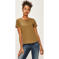 Tommy Jeans - T-shirt. Pomarańczowe bluzki damskie Tommy Jeans, s, bez wzorów, z bawełny, z okrągłym kołnierzem. Za 139,90 zł.