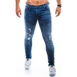 Spodnie męskie jeansowe P776 - niebieskie. Niebieskie spodnie męskie Ombre Clothing, m, bez wzorów, z bawełny. Za 75,00 zł.