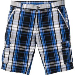 Bermudy bojówki Loose Fit bonprix czarno-lazurowy w kratę. Czarne spodenki i szorty męskie bonprix, m, bez wzorów. Za 54,99 zł.