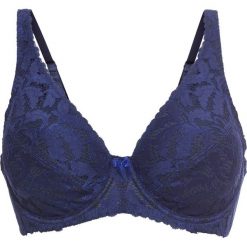 Biustonosz na fiszbinach bonprix ciemnoniebiesko-szafirowy. Niebieskie biustonosze bonprix, w koronkowe wzory, z koronki. Za 54,99 zł.