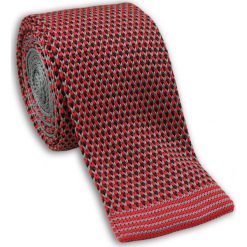 Dziergany Krawat Męski Knit w Drobny Wzorek, Romby -Chattier- Kolorowy KRCH0917. Czerwone krawaty męskie Chattier, w paski, z jeansu, sportowe. Za 44,00 zł.