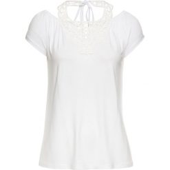 Shirt z koronką bonprix biały. Białe koszulki damskie bonprix, w koronkowe wzory, z koronki, bez kołnierzyka. Za 74,99 zł.