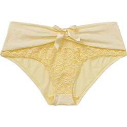 Figi "panty" bonprix żółty waniliowy. Żółte majtki damskie bonprix, w koronkowe wzory, z koronki. Za 34,99 zł.