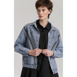 Niebieska Kurtka Petiseis. Niebieskie kurtki damskie Renee, s, z aplikacjami, z jeansu, długie, bez kaptura. Za 199,99 zł.