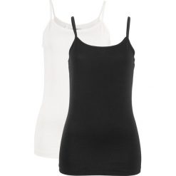 Top ze stretchem (2 szt.) bonprix czarny + biel wełny. Czarne bluzki damskie bonprix, bez wzorów, z elastanu, bez kołnierzyka, bez rękawów. Za 39,98 zł.