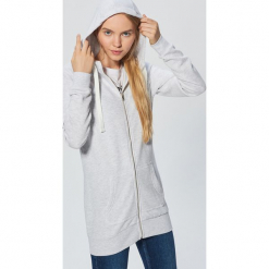 Długa bluza z kapturem - Jasny szary. Szare bluzy z kapturem damskie marki Cropp, l, z długim rękawem, długie. Za 89,99 zł.