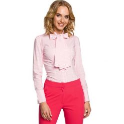 Koszula w Różową Kratkę z Wiązaną Kokardą. Różowe koszule damskie Molly.pl, s, w kratkę, eleganckie, ze stójką, z długim rękawem. Za 99,90 zł.