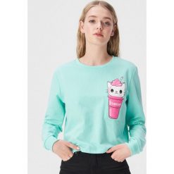 Bluza z kotem - Zielony. Zielone bluzy damskie Sinsay, s, bez wzorów, bez rękawów, bez kaptura. Za 39,99 zł.