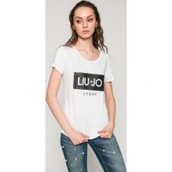 Liu Jo - Top. Białe topy damskie marki Liu Jo, s, z nadrukiem, z elastanu, z okrągłym kołnierzem. W wyprzedaży za 219,90 zł.