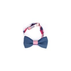 MUCHA LNIANA GOTOWA BLUE-RED LINEN. Niebieskie muszki męskie marki R3s men's accessories, bez wzorów, ze lnu. Za 59,00 zł.