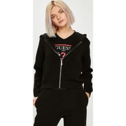 Guess Jeans - Bluza. Czarne bluzy damskie Guess Jeans, s, z aplikacjami, z jeansu, bez rękawów, z kapturem. Za 369,90 zł.