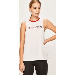 Tommy Sport - Top. Niebieskie topy damskie Tommy Sport, s, z nadrukiem, z poliesteru, bez kołnierzyka. W wyprzedaży za 189,90 zł.