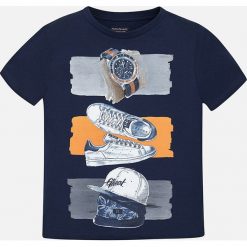 Mayoral - T-shirt dziecięcy 128-172 cm. Niebieskie t-shirty chłopięce Mayoral, z nadrukiem, z bawełny, z okrągłym kołnierzem. Za 59,90 zł.