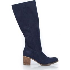 Nubukowe kozaki na słupku - skóra naturalna - model 154 - kolor granat nubuk. Szare kozaki damskie Zapato, do pracy, na lato, ze skóry, biznesowe, na wysokim obcasie, na obcasie, bez zapięcia. Za 499,00 zł.