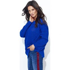 Chabrowy Ażurowy Sweter Oversize z Warkoczami. Niebieskie swetry damskie Molly.pl, uniwersalny, bez wzorów, ze splotem, z długim rękawem, długie, bez kaptura. Za 119,90 zł.