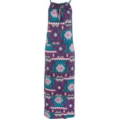 Długa sukienka z nadrukiem bonprix ciemny lila z nadrukiem. Fioletowe sukienki damskie bonprix, z nadrukiem, bez kołnierzyka, z długim rękawem, długie, maxi. Za 37,99 zł.