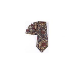 KRAWAT JEDWABNY BLUE-BROWN ORIENTAL. Brązowe krawaty męskie marki R3s men's accessories, z jedwabiu. Za 74,00 zł.