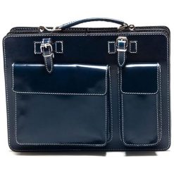 Aktówki męskie: Skórzana teczka w kolorze granatowym – (S)30 x (W)39 x (G)10 cm