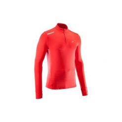 Bluza RUN WARM. Czerwone bluzy męskie KALENJI, xl, bez wzorów, z elastanu, bez kołnierzyka, bez rękawów, bez kaptura. Za 39,99 zł.