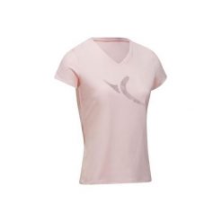 Koszulka krótki rękaw Gym & Pilates damska. Różowe bluzki sportowe damskie marki DOMYOS, xs, z elastanu. W wyprzedaży za 24,99 zł.