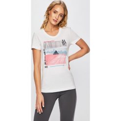 Adidas Performance - Top. Białe topy damskie adidas Performance, s, z nadrukiem, z bawełny, z okrągłym kołnierzem. Za 99,90 zł.