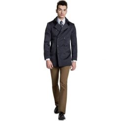 Płaszcz ALVARO PSSS000008. Czarne płaszcze na zamek męskie Giacomo Conti, m, w paski, z tkaniny, eleganckie. Za 599,00 zł.