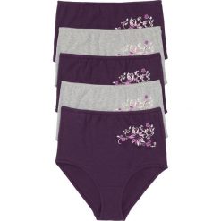 Figi z wysoką talią (5 par) bonprix ciemny lila - jasnoszary melanż. Fioletowe figi damskie marki bonprix, z nadrukiem. Za 64,95 zł.