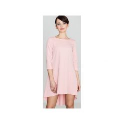 Sukienka K141 Róż. Różowe sukienki damskie Lenitif, s, bez wzorów, eleganckie, z asymetrycznym kołnierzem, bez rękawów, asymetryczne. Za 139,00 zł.