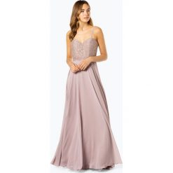 Luxuar Fashion - Damska sukienka wieczorowa, beżowy. Brązowe sukienki damskie Luxuar Fashion, w koronkowe wzory, z szyfonu, wizytowe, bez kołnierzyka, bez rękawów. Za 749,95 zł.