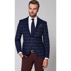 Marynarka Granatowa w Niebieską Kratę Ankara. Niebieskie marynarki męskie LANCERTO, na zimę, m, bez wzorów, z bawełny, eleganckie. W wyprzedaży za 199,90 zł.