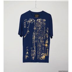 Gold Ukiyoe Navy Blue t-shirt man. Niebieskie t-shirty męskie Pakamera, m, bez wzorów, z wiskozy, bez kołnierzyka. Za 149,00 zł.