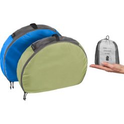 Zestaw 2 pokrowców trekkingowych - PÓŁKSIĘŻYC - 2 x 15 l. Zielone plecaki męskie FORCLAZ, bez wzorów, z poliesteru. Za 34,99 zł.