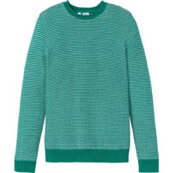 Sweter z dzianiny w strukturalny wzór bonprix zielono-biały. Zielone swetry męskie bonprix, s, bez wzorów, z dzianiny, z okrągłym kołnierzem, bez kaptura. Za 99,99 zł.