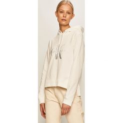 Calvin Klein Jeans - Bluza. Białe bluzy damskie Calvin Klein Jeans, s, z aplikacjami, z bawełny, bez rękawów, z kapturem. Za 499,90 zł.