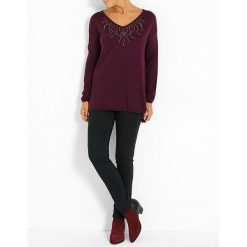 Sweter w kolorze fioletowym. Fioletowe swetry damskie Jacqueline Riu, bez wzorów, klasyczne, bez rękawów, bez kaptura. W wyprzedaży za 67,95 zł.