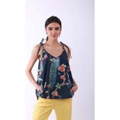 Granatowa Bluzka -Top na Cienkich Wiązanych Ramiączkach. Niebieskie bluzki damskie Molly.pl, s, bez wzorów, bez kołnierzyka. Za 129,90 zł.