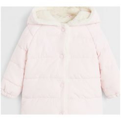 Mango Kids - Kurtka dziecięca Teddy5 68-80 cm. Szare kurtki dziewczęce Mango Kids, bez wzorów, z poliesteru, krótkie, z kapturem. Za 119,90 zł.