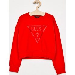 Guess Jeans - Bluza dziecięca 118-175 cm. Różowe bluzy dziewczęce marki Guess Jeans, z nadrukiem, z elastanu, bez rękawów, bez kaptura. W wyprzedaży za 129,90 zł.