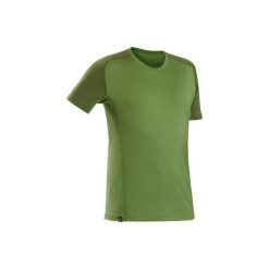 Koszulka trekkingowa z krótkim rękawem - TREK 500 MERINO męska. Zielone koszulki męskie FORCLAZ, s, z wełny, krótkie. Za 119,99 zł.