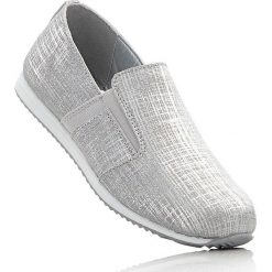 Buty wsuwane ze skóry welurowej bonprix srebrny metaliczny. Szare buty sportowe damskie bonprix, bez wzorów, ze skóry, eleganckie. Za 89,99 zł.