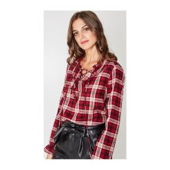 Koszula w kratę. Szare koszule jeansowe damskie Promod, z falbankami. Za 119,90 zł.