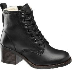 Botki damskie 5th Avenue czarne. Czarne botki damskie marki 5th Avenue, ze skóry, bez obcasa, na obcasie, na sznurówki. Za 299,90 zł.