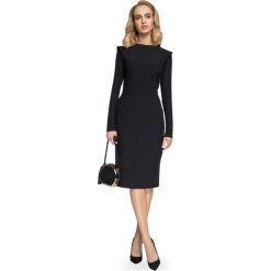 Czarna Ołówkowa Sukienka Midi z Mini Stójką. Czarne sukienki damskie Molly.pl, do pracy, s, bez wzorów, eleganckie, ze stójką, z długim rękawem, długie, midi, ołówkowe. Za 145,90 zł.