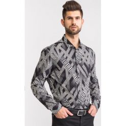 Czarna koszula męska we wzór. Czarne koszule męskie Versace Collection, m, bez wzorów, z elastanu, z klasycznym kołnierzykiem, bez rękawów. Za 543,35 zł.