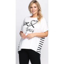 Biały T-shirt Robbery. Białe bluzki asymetryczne Born2be, l. Za 29,99 zł.
