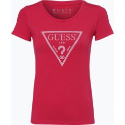 Guess Jeans - T-shirt damski, różowy. Szare t-shirty damskie marki Guess Jeans, na co dzień, l, z aplikacjami, z bawełny, casualowe, z okrągłym kołnierzem, mini, dopasowane. Za 159,95 zł.