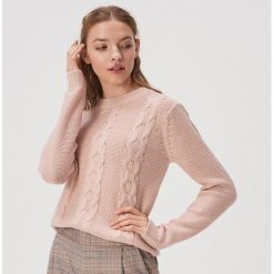 Sweter z warkoczowym splotem - Różowy. Różowe swetry damskie Sinsay, s, bez wzorów, ze splotem, bez rękawów, bez kaptura. Za 49,99 zł.