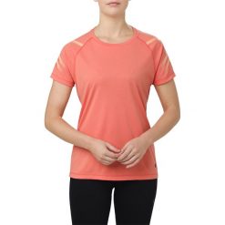 Koszulka Asics Icon SS Top W Koralowa. Pomarańczowe topy damskie Asics, bez wzorów, z materiału, z krótkim rękawem, do biegania. Za 69,99 zł.